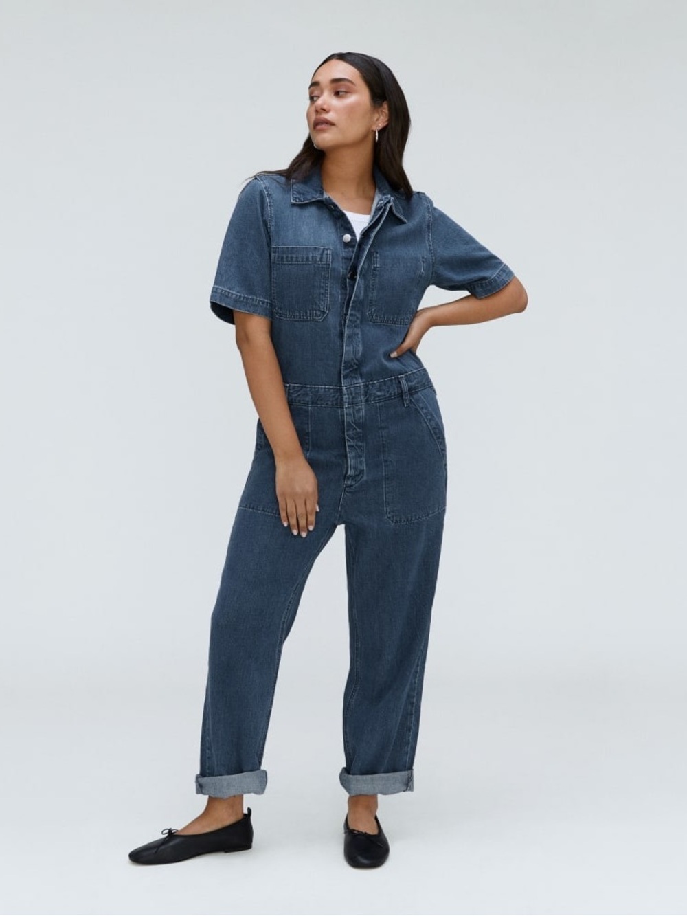 Everlane The Short Sleeve Denim Coverall, size 6